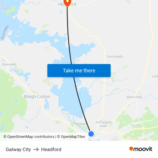 Galway City to Headford map