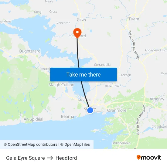 Gala Eyre Square to Headford map