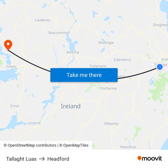 Tallaght Luas to Headford map