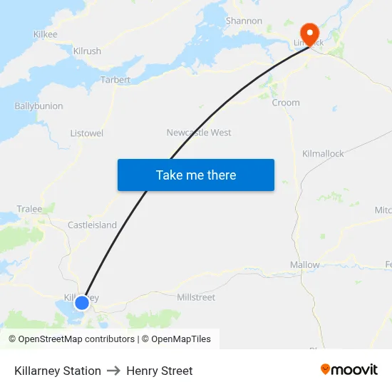 Killarney Station to Henry Street map