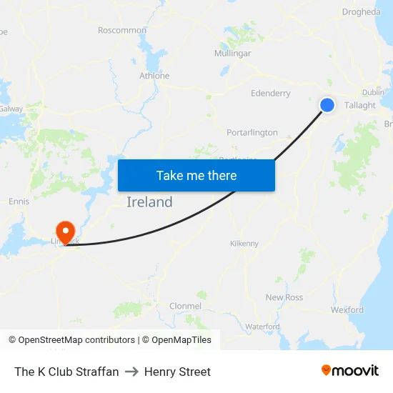 The K Club Straffan to Henry Street map