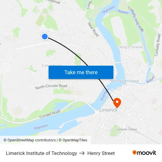 Limerick Institute of Technology to Henry Street map