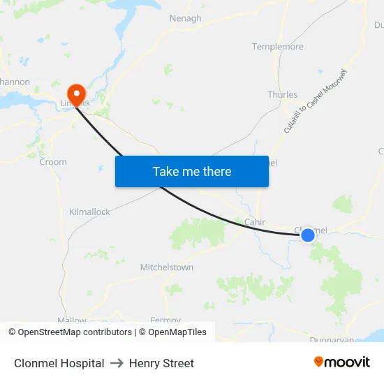 Clonmel Hospital to Henry Street map