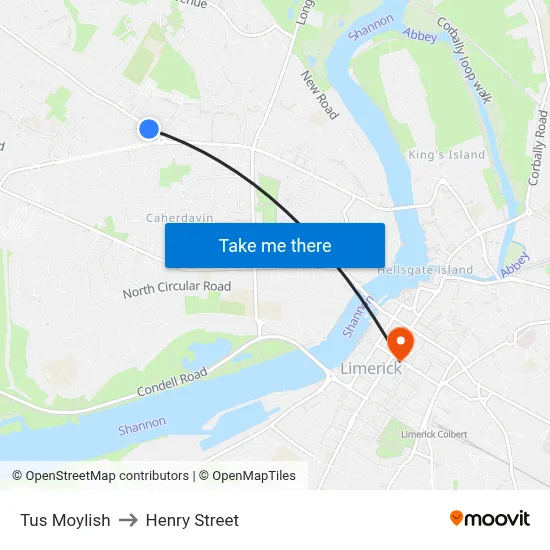 Tus Moylish to Henry Street map