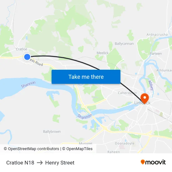 Cratloe N18 to Henry Street map