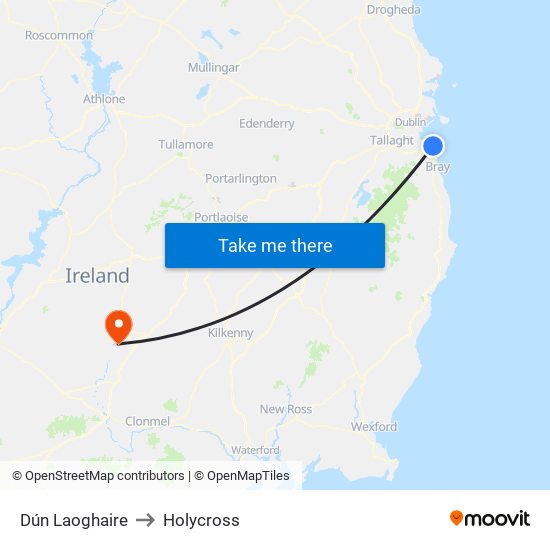 Dún Laoghaire to Holycross map