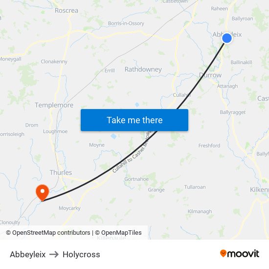 Abbeyleix to Holycross map