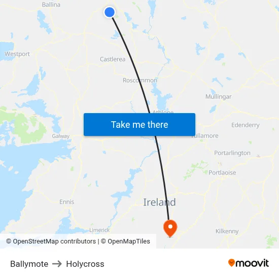 Ballymote to Holycross map