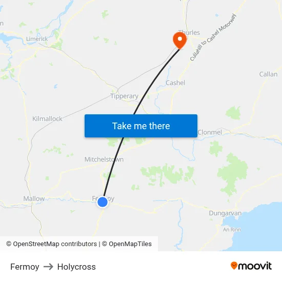 Fermoy to Holycross map