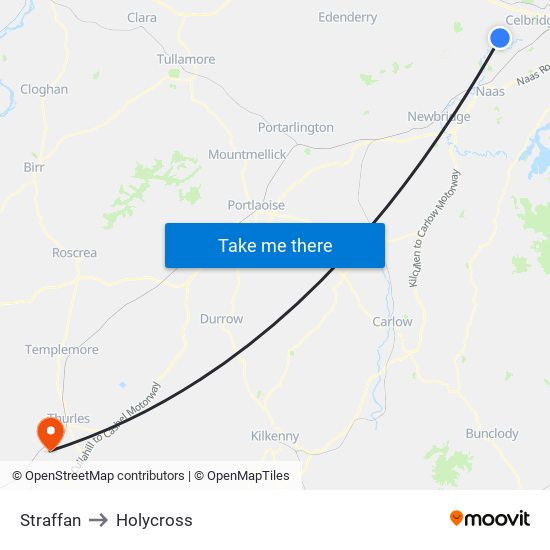 Straffan to Holycross map