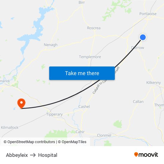 Abbeyleix to Hospital map
