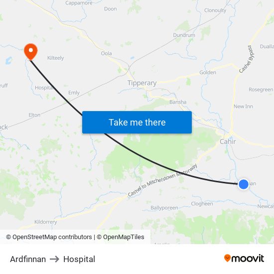 Ardfinnan to Hospital map