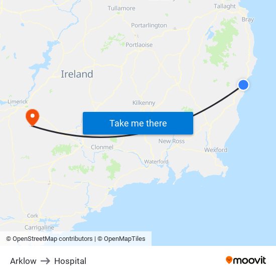 Arklow to Hospital map