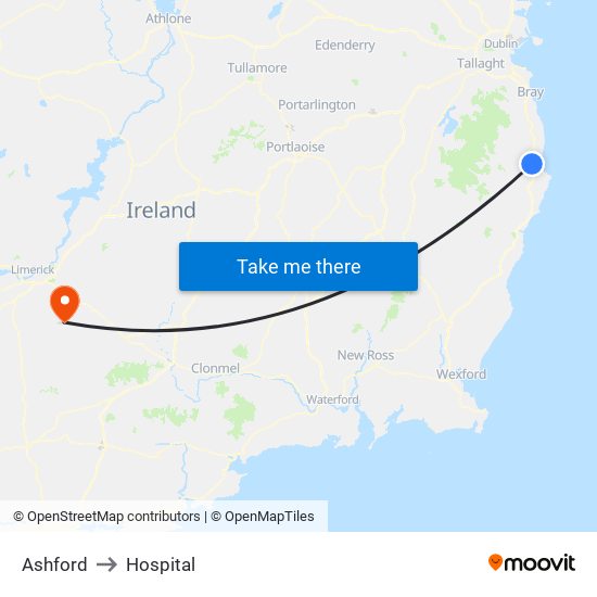 Ashford to Hospital map