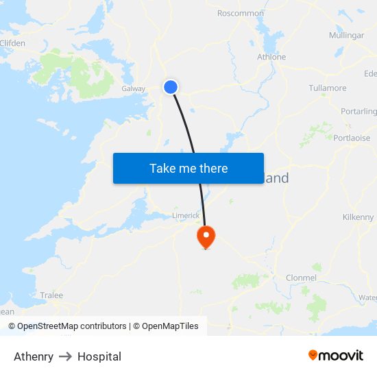 Athenry to Hospital map