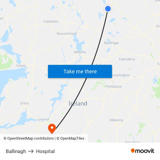 Ballinagh to Hospital map