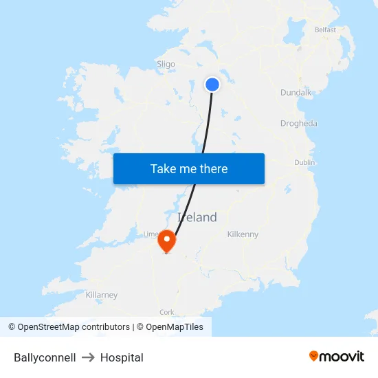 Ballyconnell to Hospital map