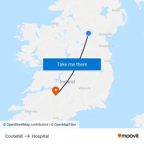 Cootehill to Hospital map