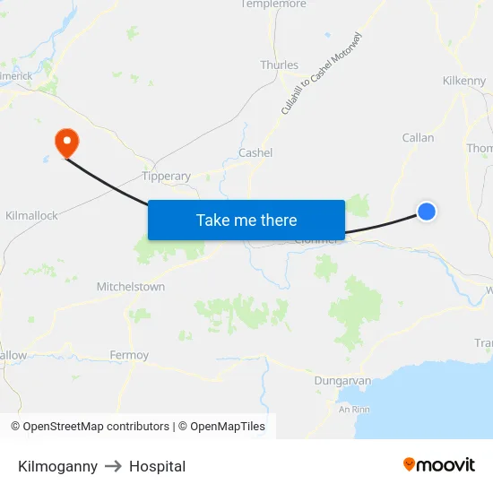 Kilmoganny to Hospital map
