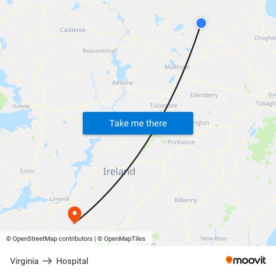 Virginia to Hospital map