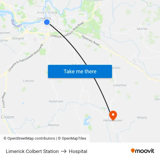 Limerick Colbert Station to Hospital map
