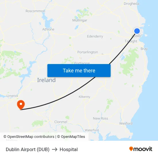 Dublin Airport (DUB) to Hospital map
