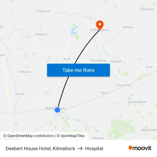 Deebert House Hotel, Kilmallock to Hospital map