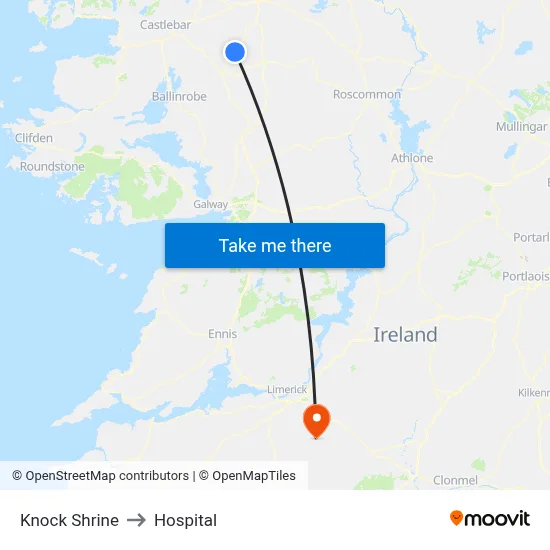 Knock Shrine to Hospital map