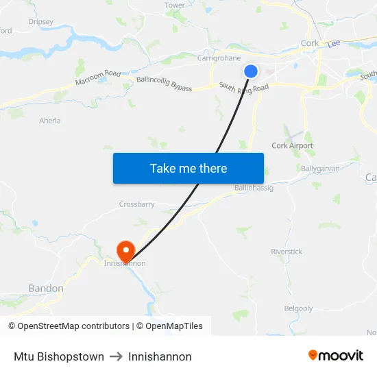 Mtu Bishopstown to Innishannon map