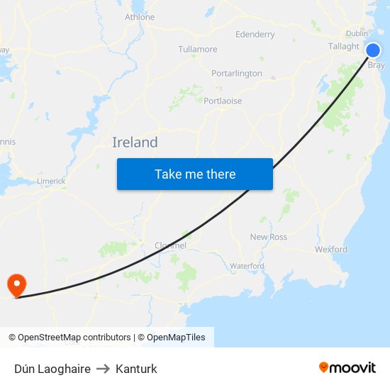 Dún Laoghaire to Kanturk map