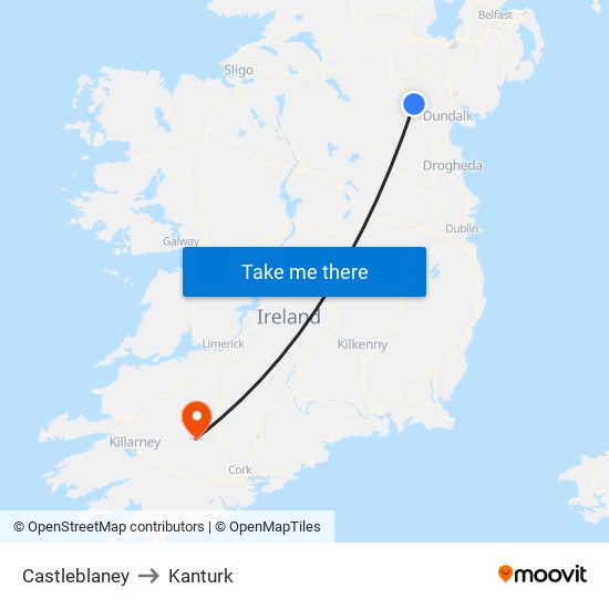 Castleblaney to Kanturk map