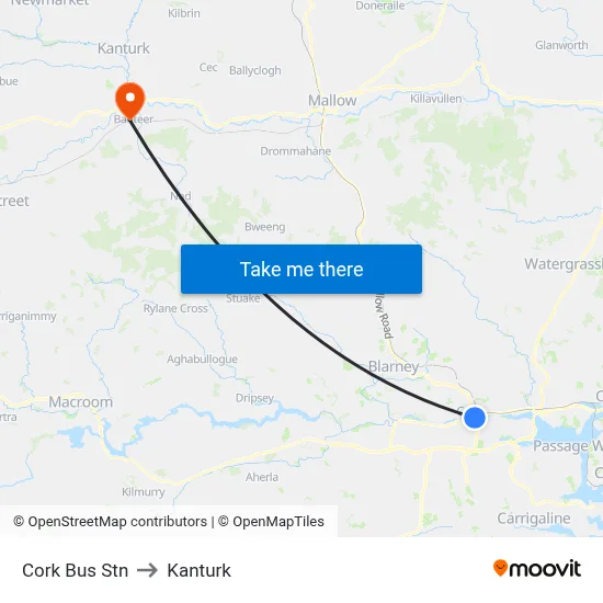Cork Bus Stn to Kanturk map