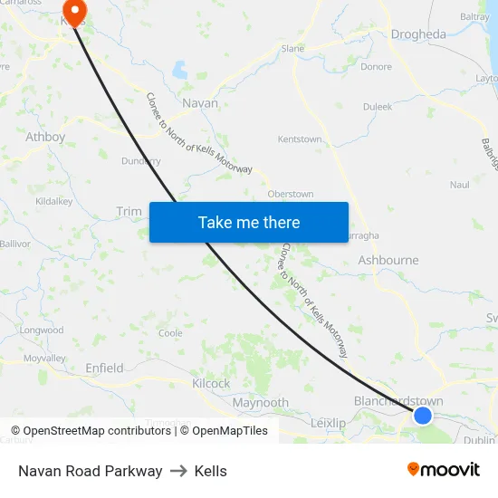 Navan Road Parkway to Kells map