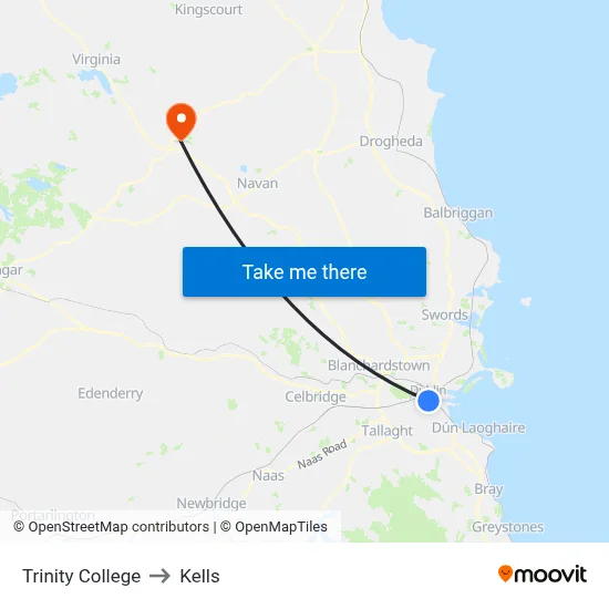 Trinity College to Kells map