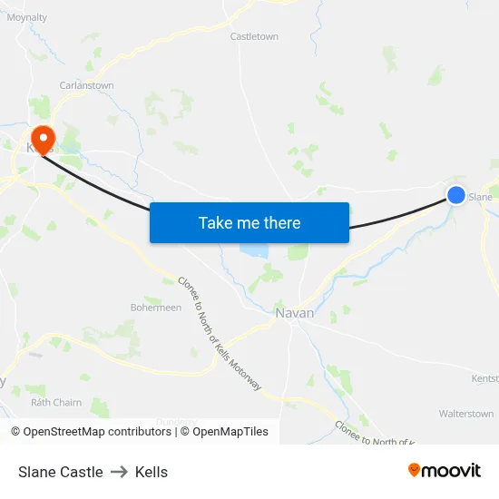 Slane Castle to Kells map