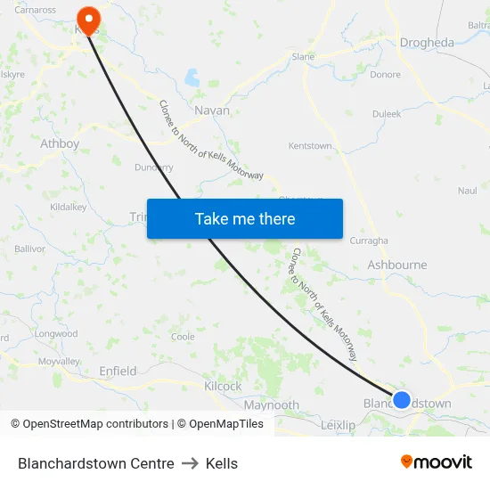 Blanchardstown Centre to Kells map