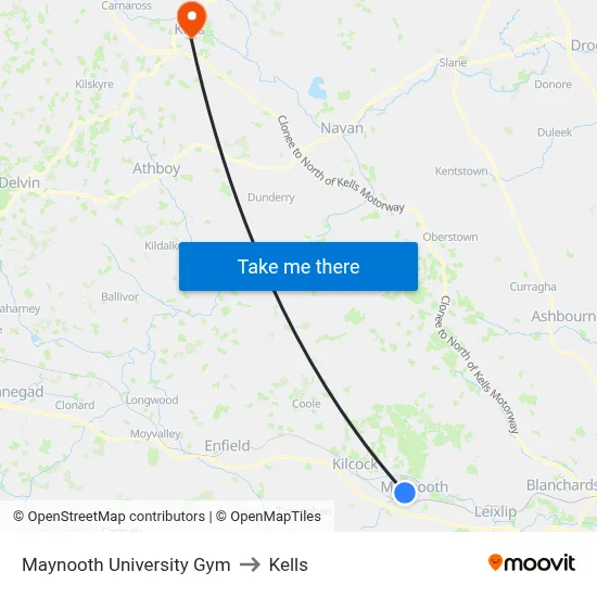 Maynooth University Gym to Kells map