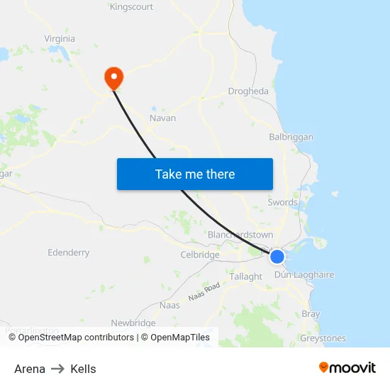 Arena to Kells map