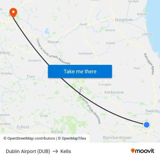Dublin Airport (DUB) to Kells map