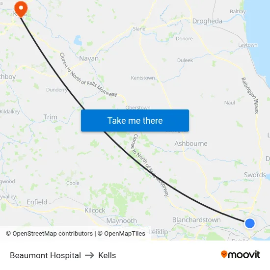 Beaumont Hospital to Kells map