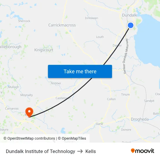 Dundalk Institute of Technology to Kells map