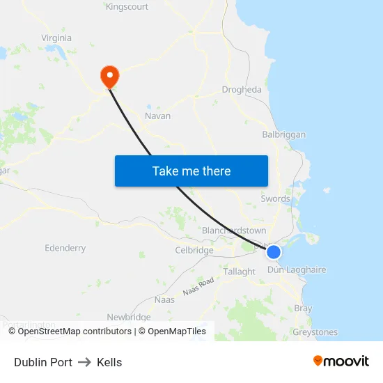 Dublin Port to Kells map