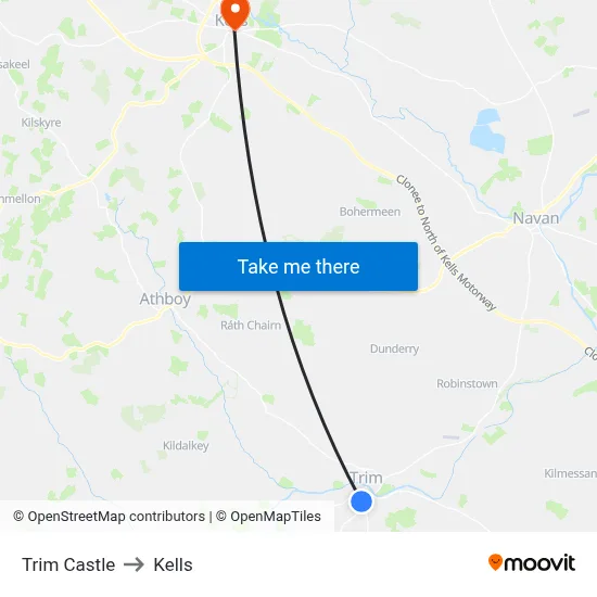 Trim Castle to Kells map