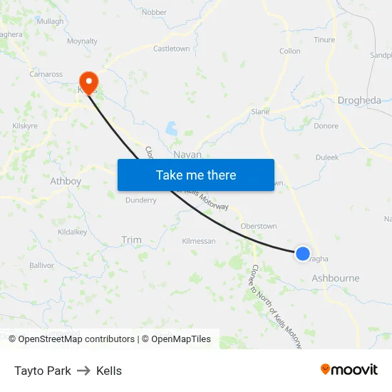 Tayto Park to Kells map
