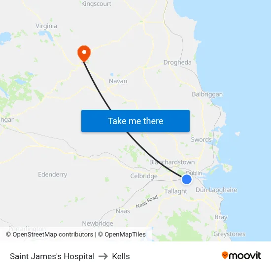 Saint James's Hospital to Kells map