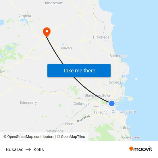 Busáras to Kells map