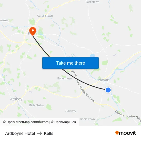 Ardboyne Hotel to Kells map