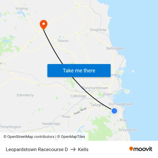 Leopardstown Racecourse D to Kells map