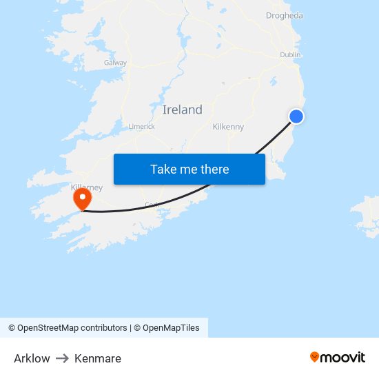 Arklow to Kenmare map