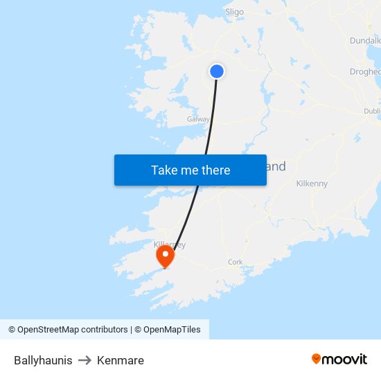 Ballyhaunis to Kenmare map